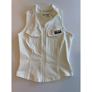 Firm Abs Womens White Full Zip Athletic Fitness Vest Mock Neck Sleeveless Small